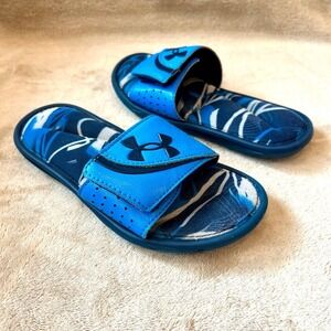 Under Armour UA Boys‎ 1Y Comfort Slides Sandals Slip On Blue Black White
